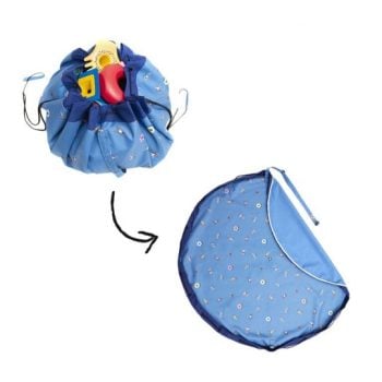 Niebieski worek na zabawki i mata do zabawy z wzorem dla dzieci. Play&Go NOOMAD OUTDOOR Worek na Zabawki i Mata do Zabawy Swim Fun