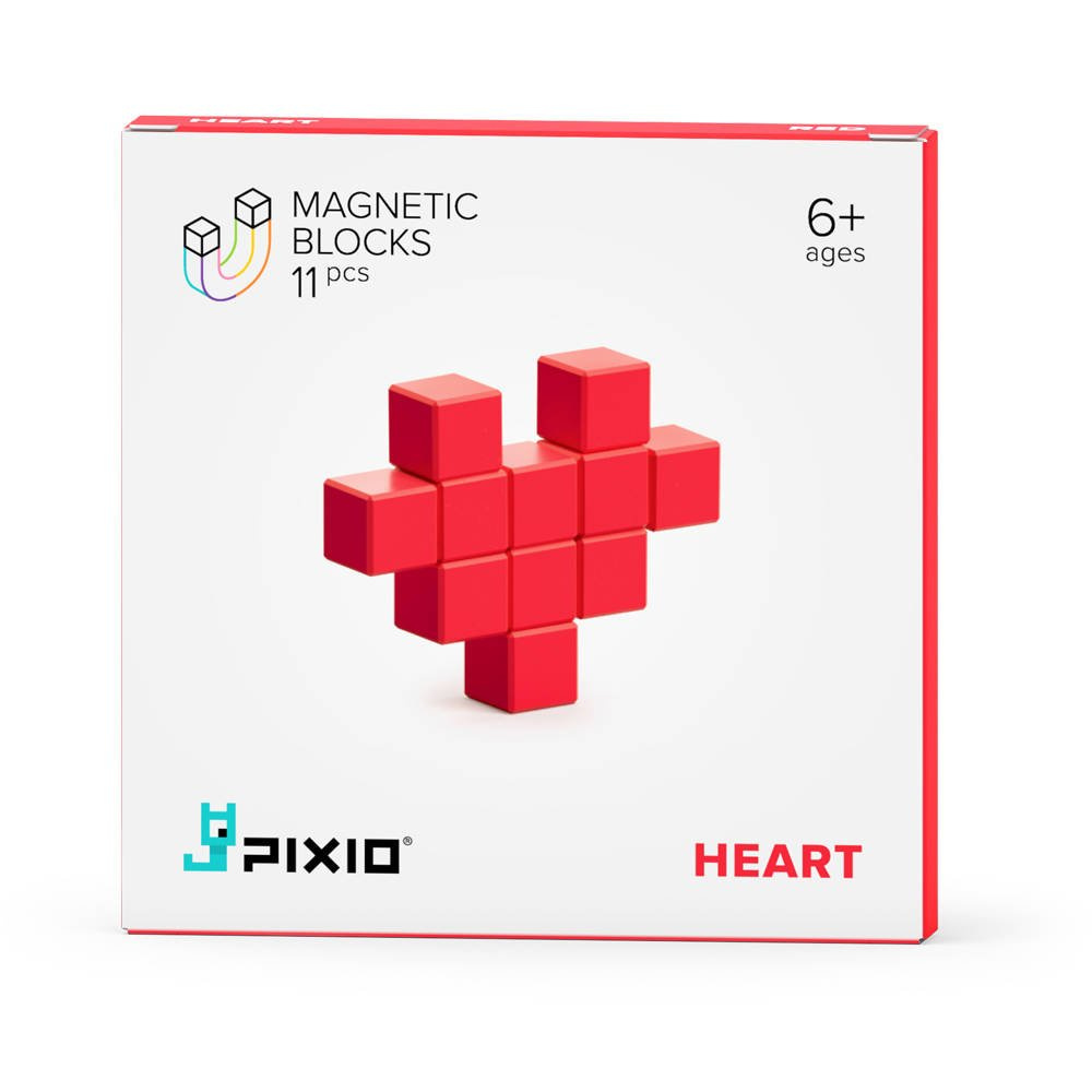 Magnetyczne klocki czerwone ułożone w kształt serca 11 sztuk dla dzieci powyżej 6 lat. Pixio Klocki Red Heart 11 szt