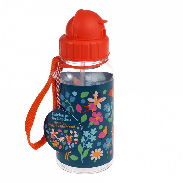 Bidon z tworzywa z czerwonym zamknięciem i słomką wzór kwiatów i wróżek dla dziecka 500 ml. Rex London Bidon ze słomką 500ml Wróżki