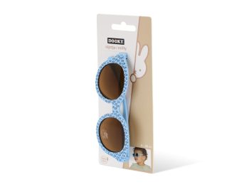 Niebieskie okulary przeciwsłoneczne dla niemowląt z wzorem kropek na oprawkach. Dooky Okulary przeciwsłoneczne Miffy blue 6-36 m
