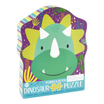 Puzzle tradycyjne 12 elementów z zielonym dinozaurem dla dzieci powyżej 3 lat. Floss&Rock Dinozaury puzzle 12 elementów