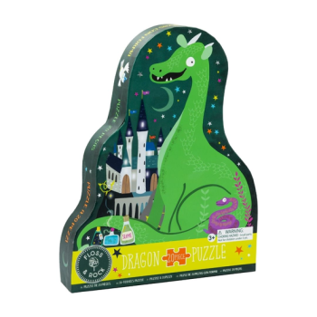 Puzzle tradycyjne 20 elementów z zielonym smokiem i zamkiem dla dzieci. Floss&Rock Czarodziejski Zamek puzzle 20 elementów