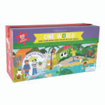 Puzzle podłogowe 60 elementów z postaciami zwierząt i ludzi dla dzieci. Floss&Rock Jeden Świat puzzle 60 elementów