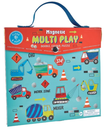 Zestaw magnetycznych puzzli z motywem budowy dla dzieci z elementami pojazdów i znaków drogowych. Floss&Rock Na Budowie Zestaw Magnetycznych i Plastycznych Zabaw 4 w 1