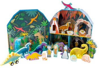 Zestaw figurek dinozaurów i postaci z tekturową sceną dżungli dla dzieci. Floss&Rock Dinozaury PlayBox