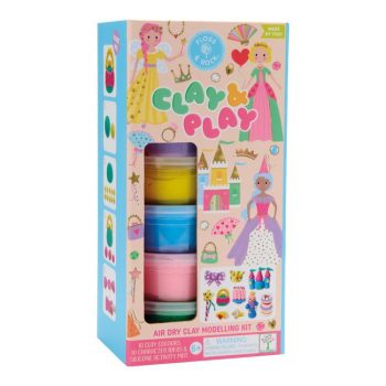 Zestaw mas plastycznych w kolorach żółtym, niebieskim i różowym z motywem księżniczek dla dzieci. Floss&Rock Masy plastyczne Clay & Play Księżniczki