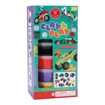 Zestaw mas plastycznych w kolorach czerwonym fioletowym czarnym do modelowania dla dzieci opakowanie z motywem samochodów i motocykli. Floss&Rock Masy plastyczne Clay & Play Auta