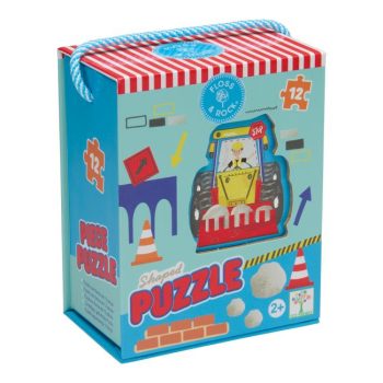 Pudełko z puzzlami 12 elementów z motywem budowy dla dzieci powyżej 2 lat. Floss&Rock Puzzle 12el. Na Budowie