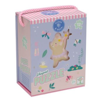 Pudełko z puzzlami 12 elementów z motywem baletnicy dla dzieci powyżej 2 lat różowe z paskami i rączką z sznurka. Floss&Rock Puzzle 12el. Baletnice