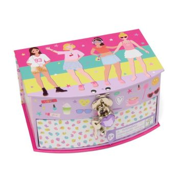 Zamykana szkatułka na biżuterię z kolorowym nadrukiem postaci dziewczynek i wzorami dla dzieci. Floss&Rock Zamykana szkatułka na biżuterię FAB Fashion Friends