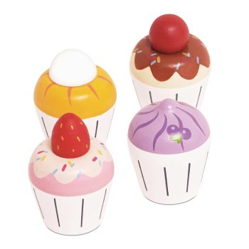 Drewniane kolorowe muffinki zabawka dla dzieci zestaw cztery sztuki. Le Toy Van Drewniane muffinki zestaw babeczki