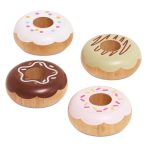Drewniane pączki zabawkowe w czterech kolorach z lukrem i posypką dla dzieci do zabawy w cukiernię. Le Toy Van Drewniane pączki zestaw donut gotowanie cukiernia