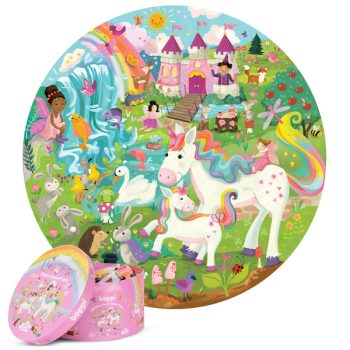 Okrągłe puzzle 150 elementów z kolorowym obrazkiem jednorożców i postaci z bajki dla dzieci. boppi Puzzle okrągłe 58cm Jednorożce 150 elem