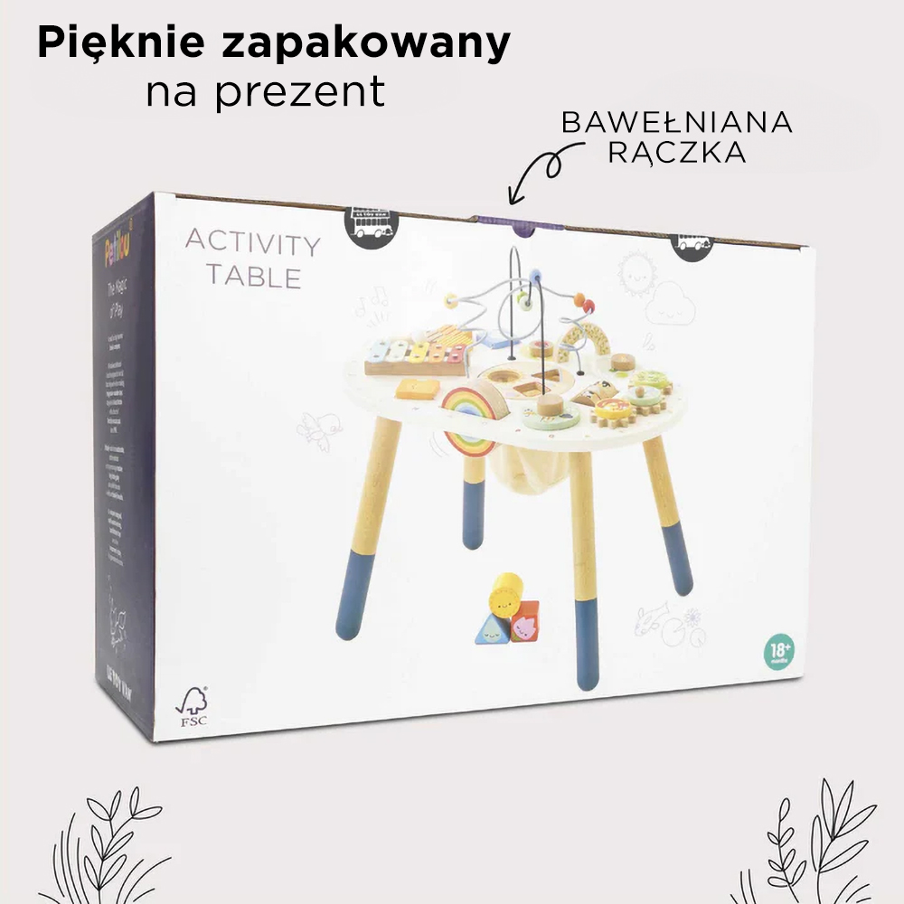 Drewniany stolik edukacyjny z kolorowymi elementami dla dzieci od 18 miesięcy. Le Toy Van Stolik edukacyjny