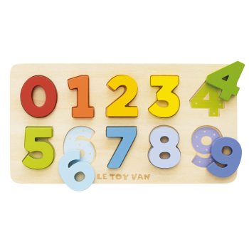 Drewniany sorter kształtów z kolorowymi cyferkami od 0 do 9 dla dzieci do nauki liczenia. Le Toy Van Drewniane cyferki sorter kształtów