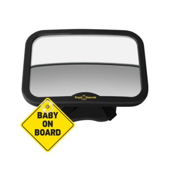 Czarne lusterko samochodowe dla dziecka z uchwytem i żółtą zawieszką baby on board. Royal Rascals Lusterko do samochodu dla dziecka czarne