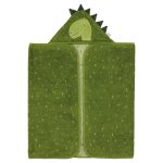 Zielone ponczo kąpielowe dla dziecka z kapturem w kształcie dinozaura z wypustkami na kapturze. Trixie Baby Dinozaur Ręcznik Kąpielowy z Kapturem
