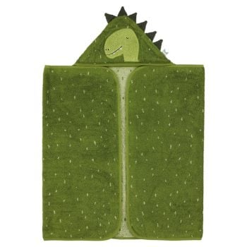 Zielone ponczo kąpielowe dla dziecka z kapturem w kształcie dinozaura z wypustkami na kapturze. Trixie Baby Dinozaur Ręcznik Kąpielowy z Kapturem