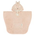 Różowe ponczo kąpielowe dla dziecka z kapturem w kształcie królika z uszami i kieszenią z przodu. Trixie Baby Królik Ponczo Kąpielowe z Kapturem 64 x 47 cm
