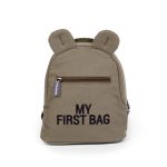 Dziecięcy plecak khaki z uszami i napisem my first bag dla dziecka. Childhome Plecak dziecięcy My first bag Kanwas Khaki