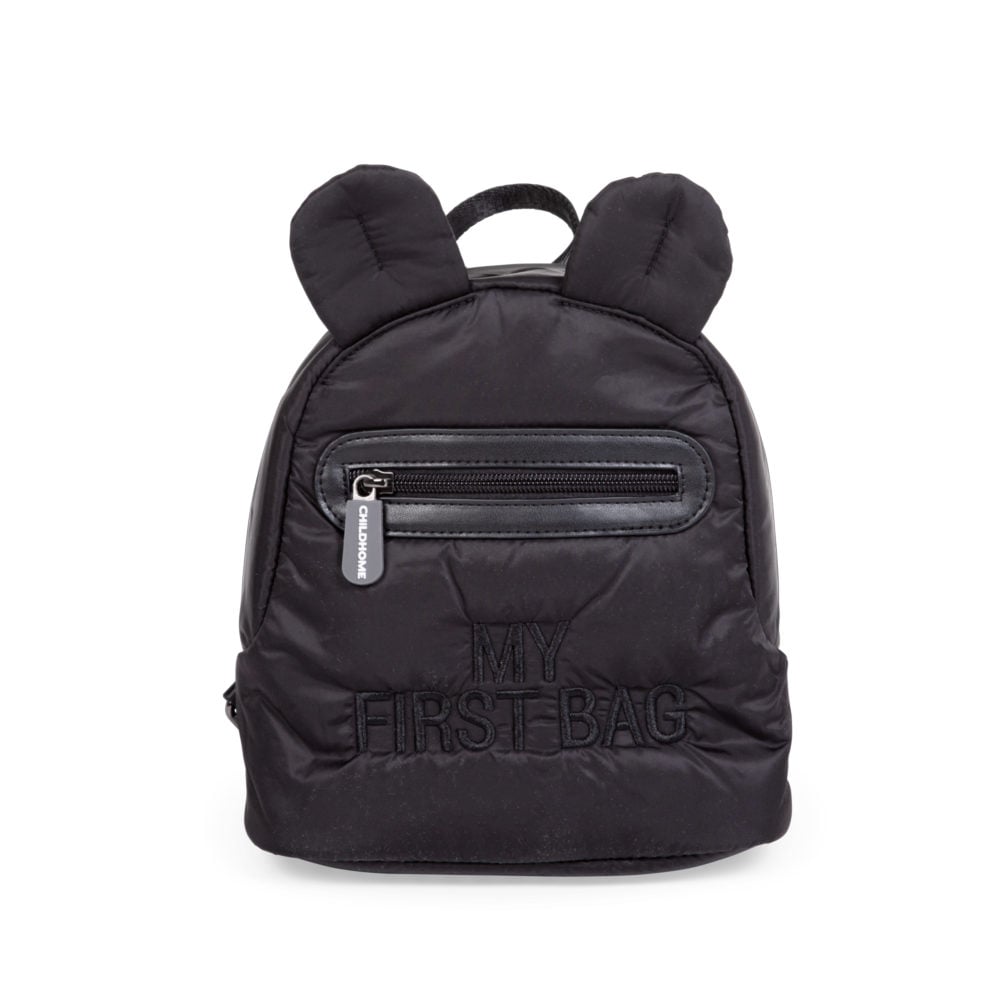 Czarny pikowany plecak dziecięcy z uszami i kieszenią z przodu dla dziecka. Childhome Plecak dziecięcy My first bag Pikowany Czarny