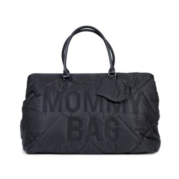 Czarna pikowana torba mommy bag z uchwytami dla mamy. Childhome Torba Mommy Bag Pikowana Czarna