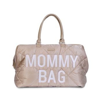 Pikowana beżowa torba mommy bag dla mamy z uchwytami na ramię. Childhome Torba Mommy Bag Pikowana Beżowa