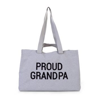Szara torba na ramię z napisem proud grandpa dla mamy lub dziadka. Childhome Torba Grandpa bag Kanwas Grey