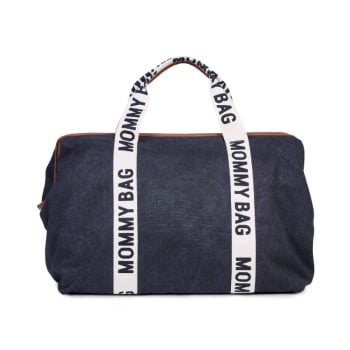 Czarna torba mommy bag z białymi uchwytami z napisem dla mamy. Childhome Torba Mommy Bag Signature Czarna