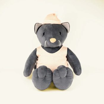Pluszowy kotek szary w ubranku w paski dla dziecka 60 cm. Egmont Toys Przytulanka Kotek Malo 60cm