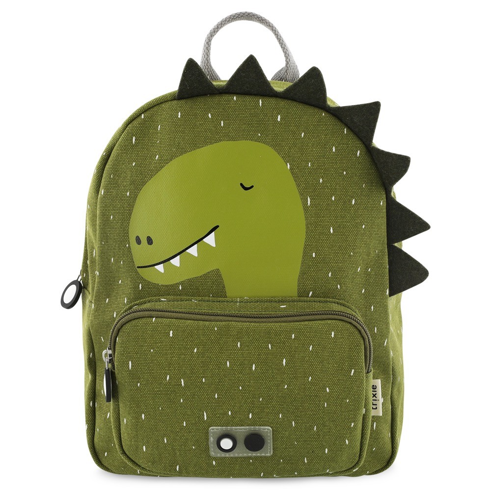 Zielony plecak dziecięcy z motywem dinozaura z wypustkami na plecach dla dziecka. Trixie Baby Dinozaur Plecak