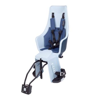 Dziecięcy fotelik rowerowy z pasami bezpieczeństwa i mocowaniem na ramę w kolorze niebieskim. Bobike Fotelik row.excl.Maxi PLUS LED 1P rama denim delux