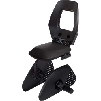 Czarny fotelik rowerowy dziecięcy z oparciem i pasami bezpieczeństwa do montażu na ramie roweru. Bobike Fotelik row. Junior ONE black/dark grey