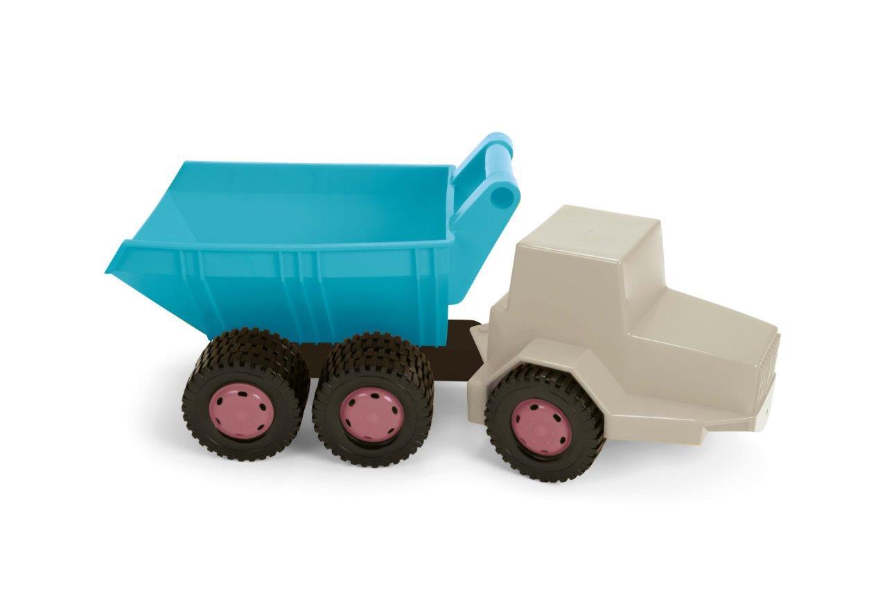 Duża wywrotka zabawkowa do piasku niebieska z szarą kabiną i różowymi kołami dla dziecka. Dantoy BLUE MARINE Toys Duża wywrotka