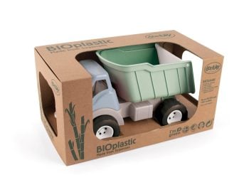 Zielona wywrotka z tworzywa biodegradowalnego do zabawy w piasku dla dzieci. Dantoy BIO auto wywrotka green