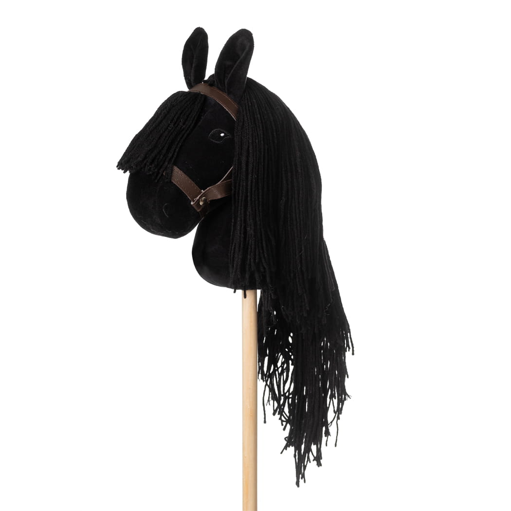 Czarny koń na kiju z czarną długą grzywą dla dziecka. byAstrup Koń na kiju Hobby Horse czarny z czarną grzywą