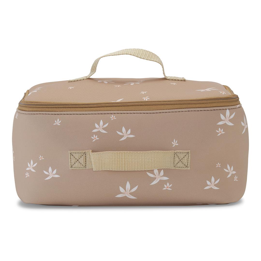 Beżowa torba termiczna na lunch z jasnym wzorem liści z uchwytem dla dziecka lub mamy. Vanilla Copenhagen Torba termiczna Cooler Bag NEO LILY Oak