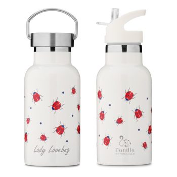 Biała butelka termiczna 350 ml z nadrukiem czerwonych biedronek dla dzieci. Vanilla Copenhagen Butelka termiczna 350 ml Lady Lovebug Vanilla Cope