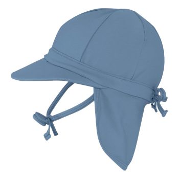 Niebieski kapelusz kąpielowy z daszkiem i osłoną karku dla niemowlaka 6-12 miesięcy. Vanilla Copenhagen Kapelusz kąpielowy czapka UV blue shadow 6-12m XS