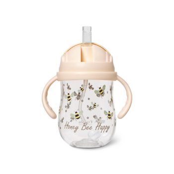 Kubek do picia z uchwytami i słomką transparentny z wzorem pszczół dla niemowląt 300 ml. Vanilla Copenhagen Kubek do picia ze słomką Tritan 300ml Honeybee 6m