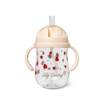 Kubek do picia z uchwytami i słomką przezroczysty z czerwonymi biedronkami dla dziecka od 6 miesięcy 300 ml. Vanilla Copenhagen Kubek do picia ze słomką Tritan 300ml Ladybug 6 m