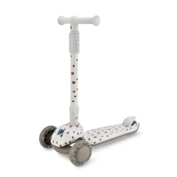 Biała hulajnoga trójkołowa z czerwonymi wzorami biedronek dla dziecka. Vanilla Copenhagen Hulajnoga MINI SCOOTER Ladybug