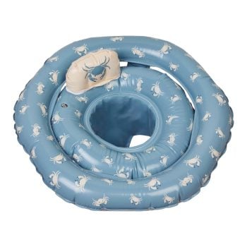 Niebieskie dmuchane koło do pływania z siedziskiem i wzorem krabów dla dziecka. Vanilla Copenhagen Koło do pływania Baby Blue Craby z siedziskiem