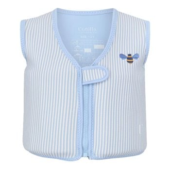 Niebiesko-biała kamizelka do pływania w paski z naszywką pszczółki dla dziecka 3-6 lat. Vanilla Copenhagen Kamizelka do pływania Neo Blue Honeybee 3-6L