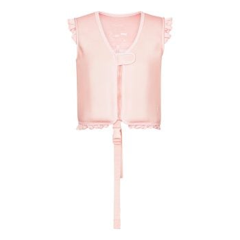 Różowa kamizelka do pływania dla dziecka z falbankami na ramionach i paskiem pod brzuchem. Vanilla Copenhagen Kamizelka do pływania Neo English Rose 1-3L