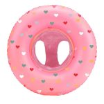 Różowe koło do pływania dla niemowlaka z kolorowymi serduszkami i siedziskiem z otworami na nogi. Vanilla Copenhagen Koło do pływania Baby Rosy Hearts Vanilla Copenhag