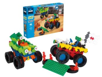 Zestaw klocków konstrukcyjnych do składania pojazdów monster truck kolorowe elementy dla dzieci powyżej 5 lat. Plus-Plus GO! Mini Mix 600szt.Monster Trucks