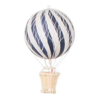 Dekoracja balon na gorące powietrze w paski biało granatowe z wiklinowym koszykiem. Filibabba Balon 10 cm Dark Blue