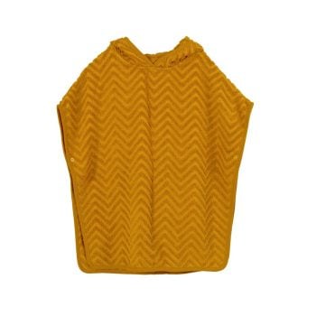 Ponczo kąpielowe dla dziecka w kolorze musztardowym z wzorem zygzakowym z kapturem. Filibabba Poncho Zigzag Golden Mustard