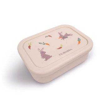 Pudełko śniadaniowe beżowe z nadrukiem króliczków i marchewek dla dziecka. Filibabba Lunch Box Toasted Almond